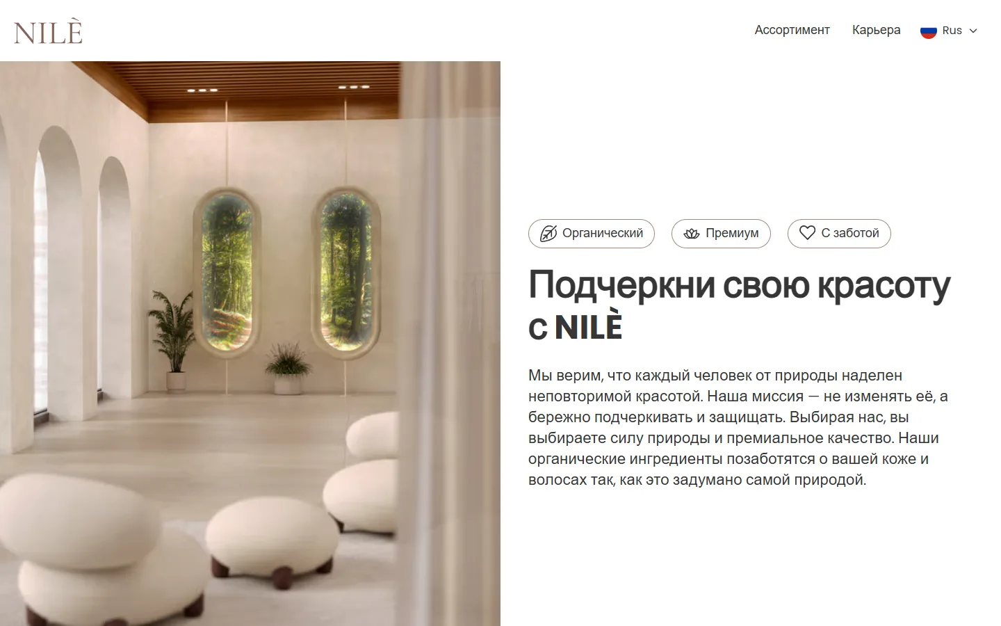 Nilè Cosmetics desktop website view